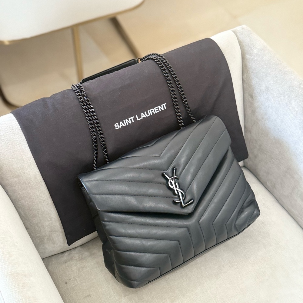 Saint Laurent Gray Chevron Shoulder Bag